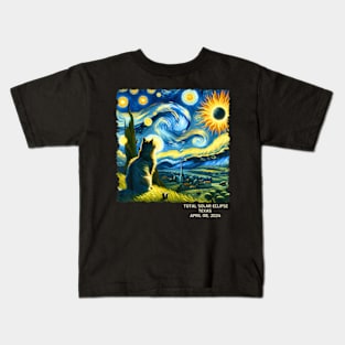 Total Solar Eclipse April 08 2024 Texas Starry Night Cat Kids T-Shirt